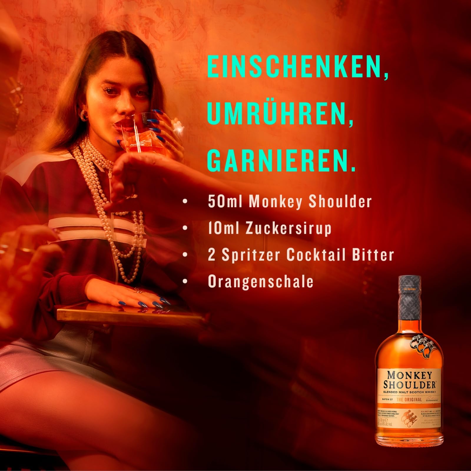 MONKEY SHOULDER Blended Malt Scotch Whisky – Das Original – Smooth, Rich, Perfect with a Twist – Small-Batch Whisky – ideal in an Old Fashioned cocktail – mehrfach preisgekrönt – 40% vol. – 70 cl