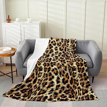 Leopard Print Throw Blanket Boys Girls,African Cheetah Wildlife Flannel Blanket,Retro Noble Flannel Blankets for Sofa Bedroom Office,Yellow Black Bedding Lightweight Soft,Twin 60"x80"