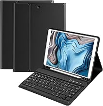 HOTLIFE Clavier Coque pour iPad 10.2 9ème/8ème/7ème Génération 2021/2020/2019 i Pad Air 3 2019 i Pad Pro 10.5, AZERTY Français Amovible Clavier Bluetooth sans Fil Etui(Noir)