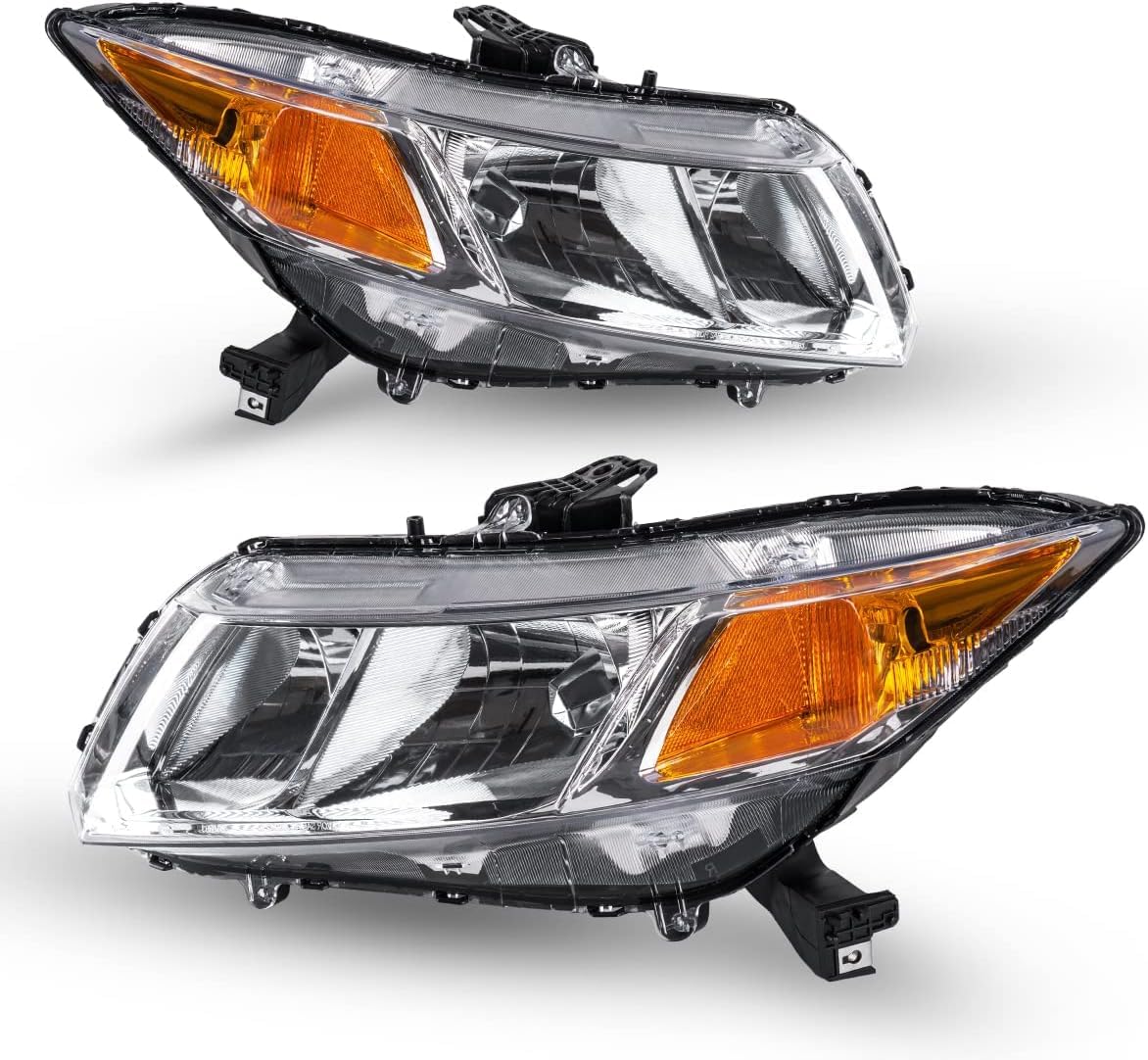 Headlights Assembly Compatible with Civic 2012-2015 Chrome Housing, Clear Lens, Amber Reflector, OE Style Automotive Headlight Assemblies