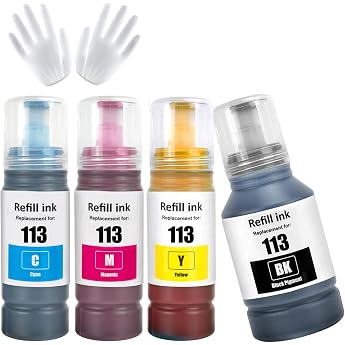 113 Ink Multipack Compatible with Epson EcoTank ET-5150 ET-5160 ET-5170 ET-5800 ET-5850 ET-5880 ET-16150 ET-16600 ET-16650 ET-16680 Pro ET-5800 ET-5855 0 ET-5880 ET-15000 Printer BK/C/M/Y