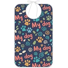 Dog Footprints Adult Bibs with Crumb Catcher for Women Men Reusable Waterproof Feeding Bib,Washable Eating Bib Clothing Protector A23010323