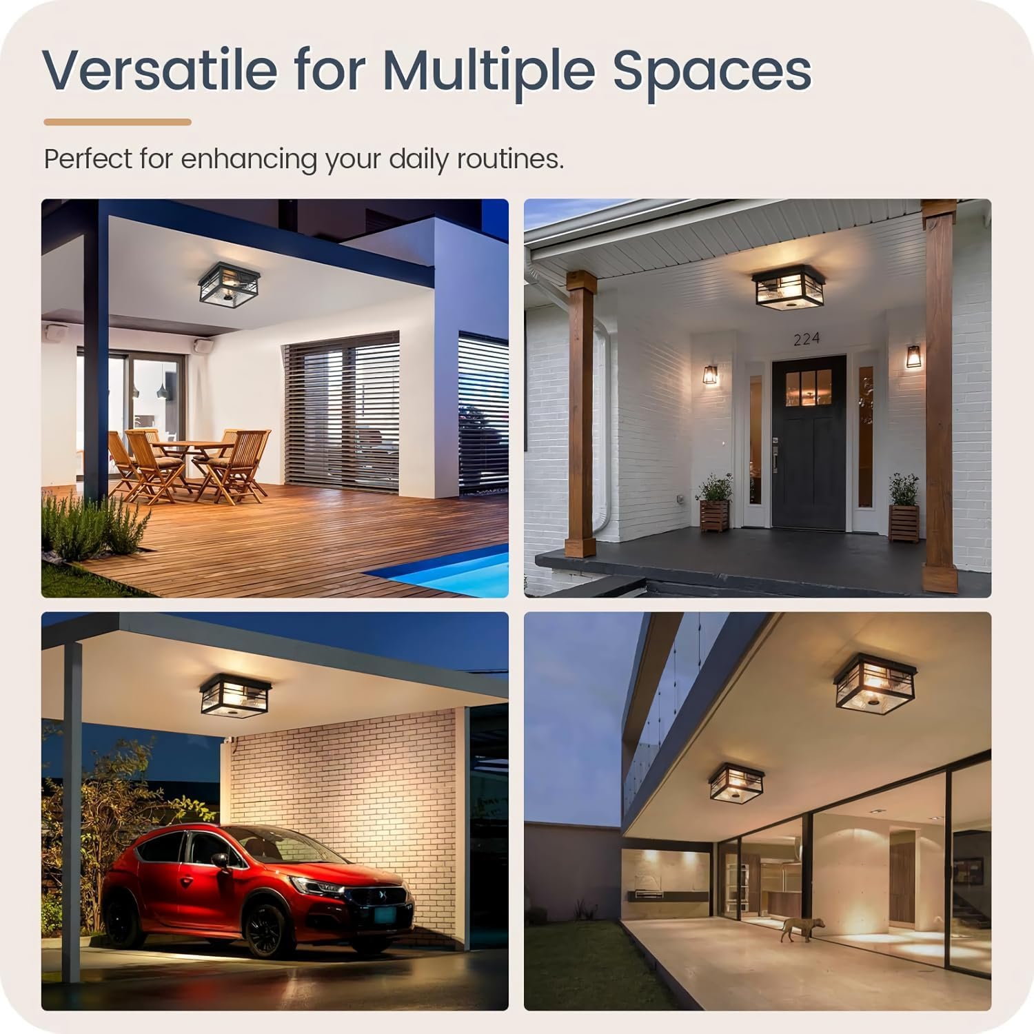 Lámpara de techo exterior con exterior de movimiento, E27 Lámpara de techo de cristal, diseño industrial atemporal, IP65, impermeable, lámpara de techo negro para puerta de entrada, balcón