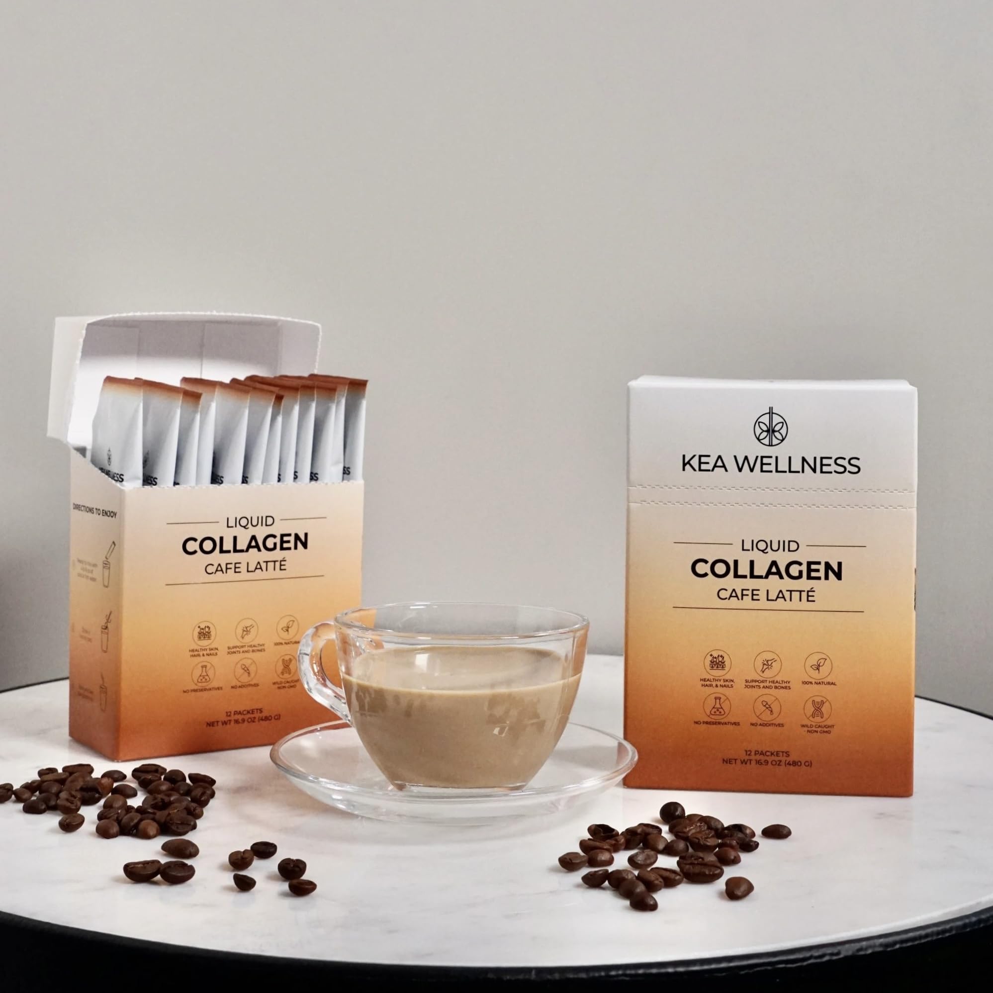 All-Natural Liquid Collagen Coffee Creamer – Cafe Latte Flavor, Premium Bovine & Marine Peptides (Types I, II, III) for Hair, Skin, Nails, Bones & Joints – Hydrolyzed, Single-Serve, 12-PackUSDA Organic