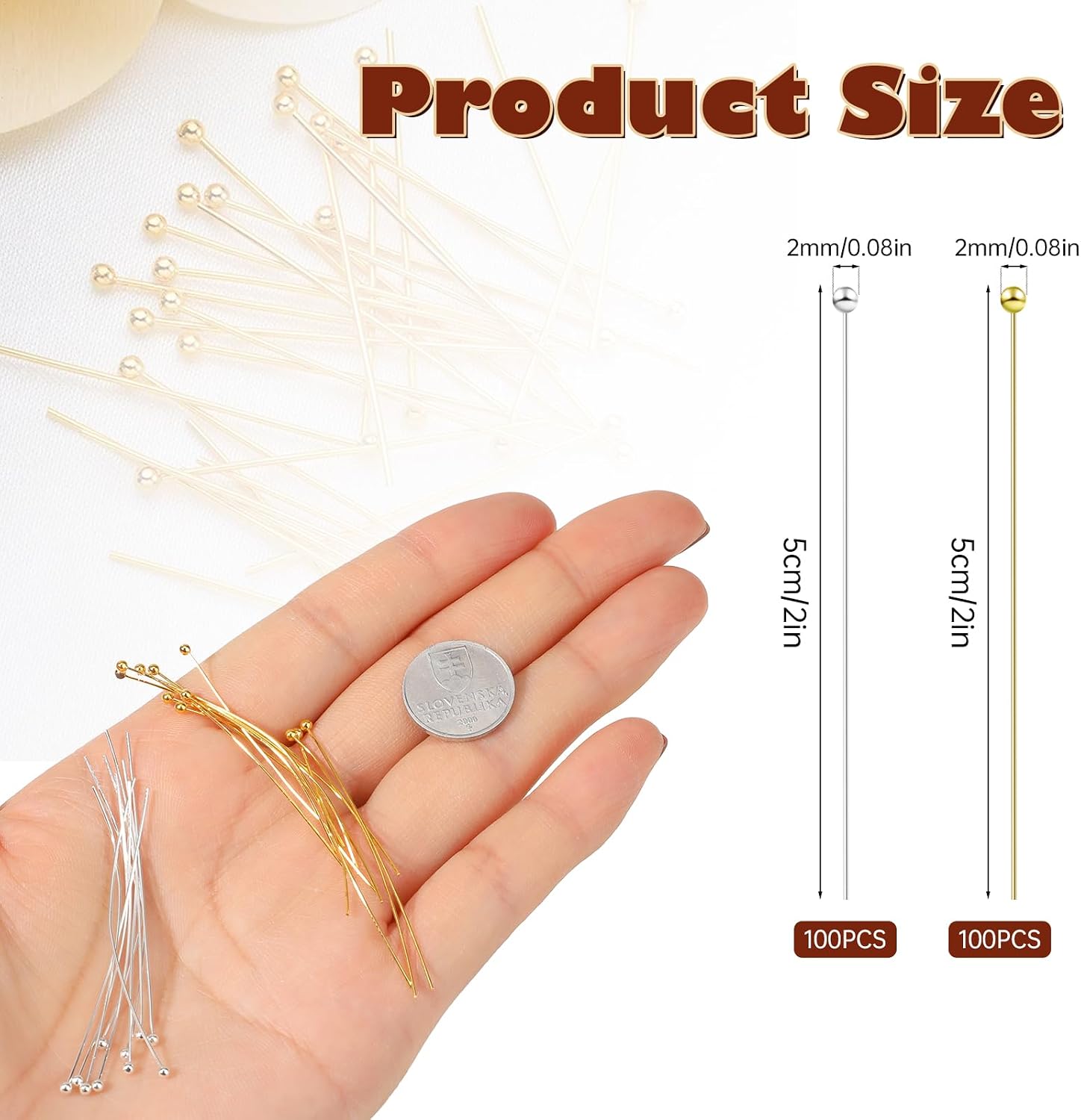 200 Pcs Pins for Jewelry Making Jewelry Head Pins Ball Head Pins 2 Inch Brass Head Ball Pins Eye Pins for Jewelry Making Bendable Headpin for Earring Metal End Headpins Jewelry Accessories Supplies