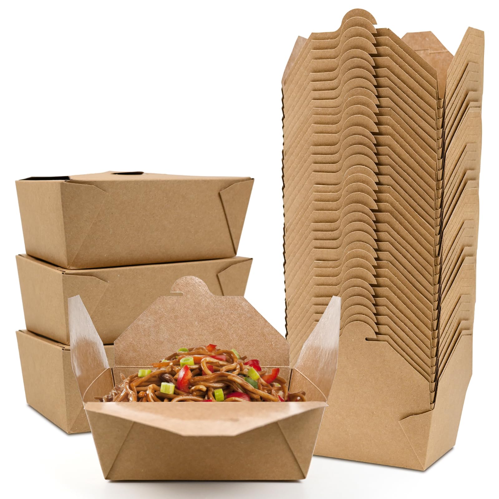 EcoDispose 80 Pack No.8(1400ml/49oz) Kraft Takeaway Food Boxes, Leak-Proof & Microwave Safe, Recyclable Disposable Containers for Catering, Fast Food, Salads & Meals (17.2x14.1x6.5cm)