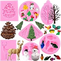 Vista 1 de ZiXiang Moldes de fondant de Navidad, copo de nieve, muñeco de nieve, piña, reno, bombilla, hojas de acebo, caramelo, chocolate, moldes de silicona