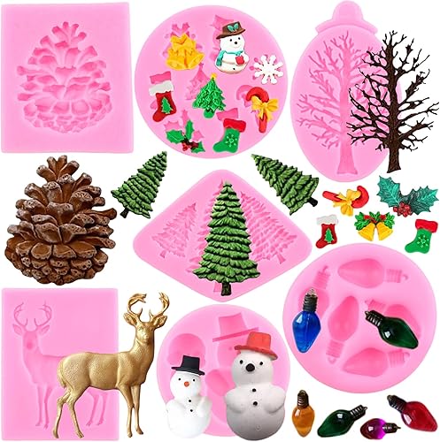 Miniatura 1 de ZiXiang Moldes de silicona de Navidad molde de fondant de piña ramas de pino cono de pino molde de caramelo de chocolate para decoración de pasteles