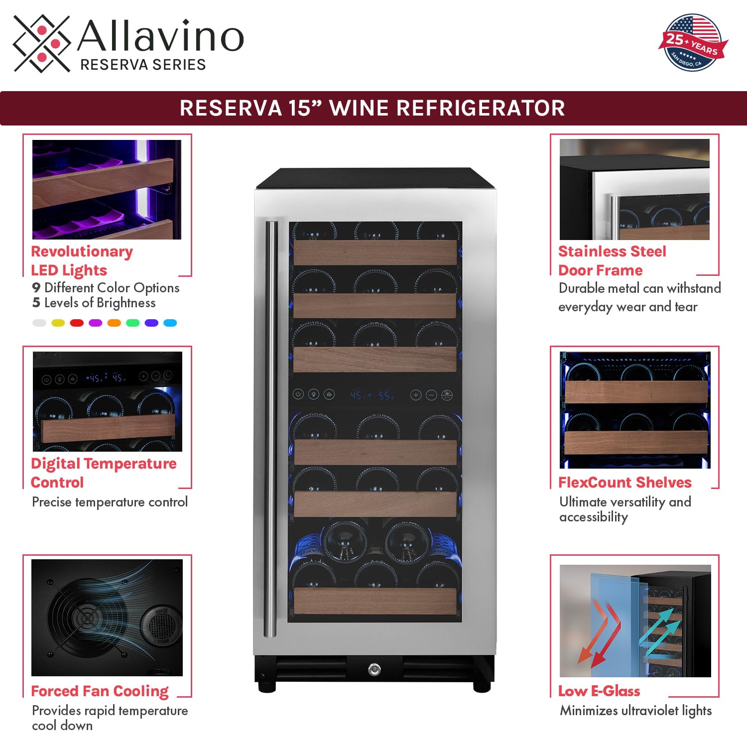 Allavino Reserva Series 30-Bottle Dual Zone Built-in Wine Cooler Refrigerator