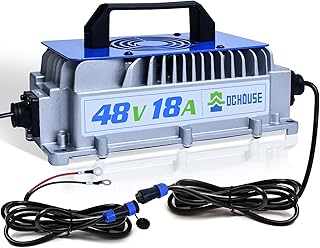 DC HOUSE 48V 18A Lithium Battery Charger, 900W Fast Charger, Charging Efficiency ≥ 93%, IP65 Waterproof Anti-Fall with Cooling Fan, Suitable for 48V Golf Cart/Forklift/Ship Lithium Battery