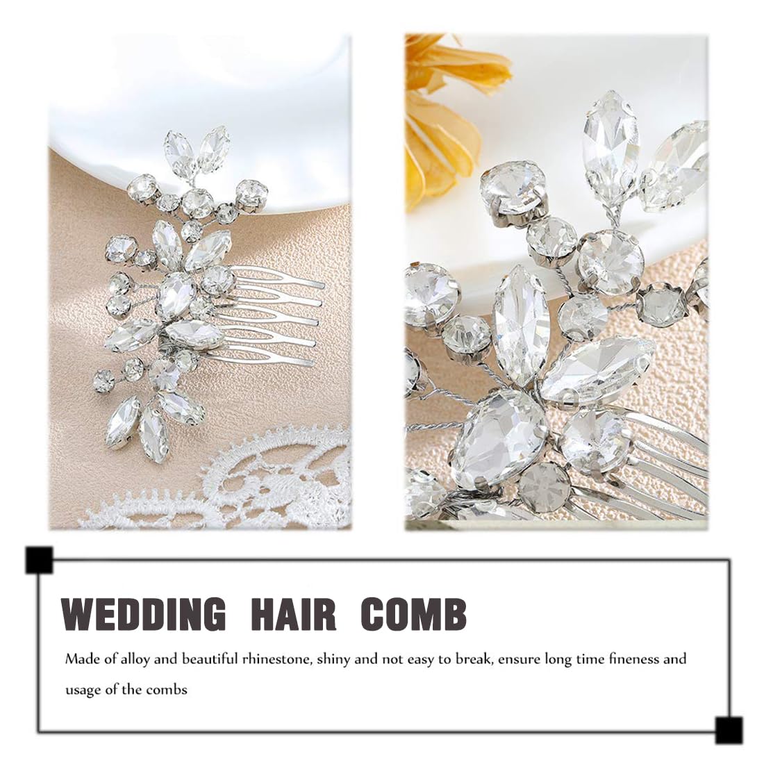 Teyglen Pettine per capelli da sposa con strass argentati, con
