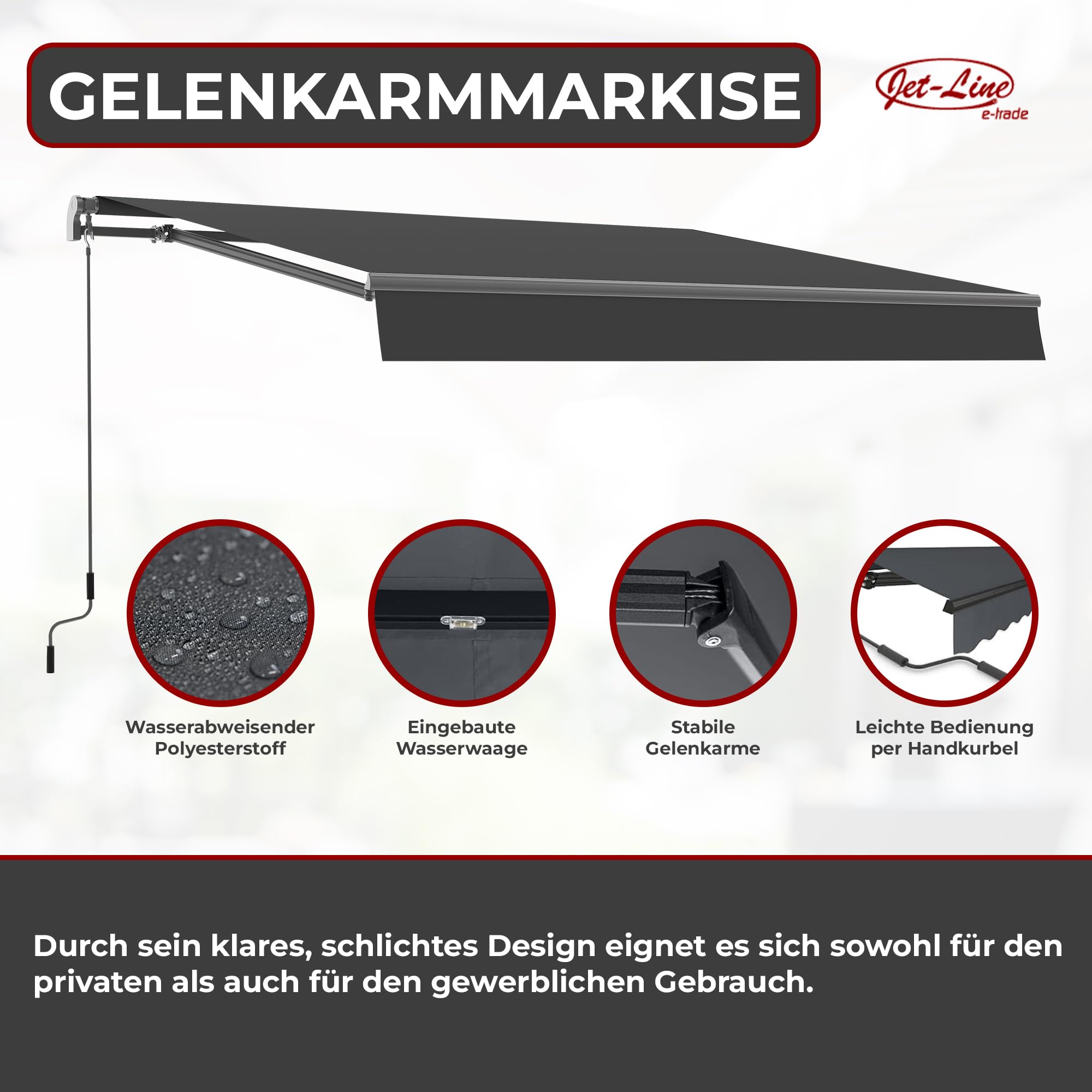 Jet-Line Markise Balkonmarkise Suncare Anthrazit Gelenkarmmarkise 3,5 x 2,5 m UV Sonnenschutz Polyester Wasserabweisend Beschattung Terrasse Balkon