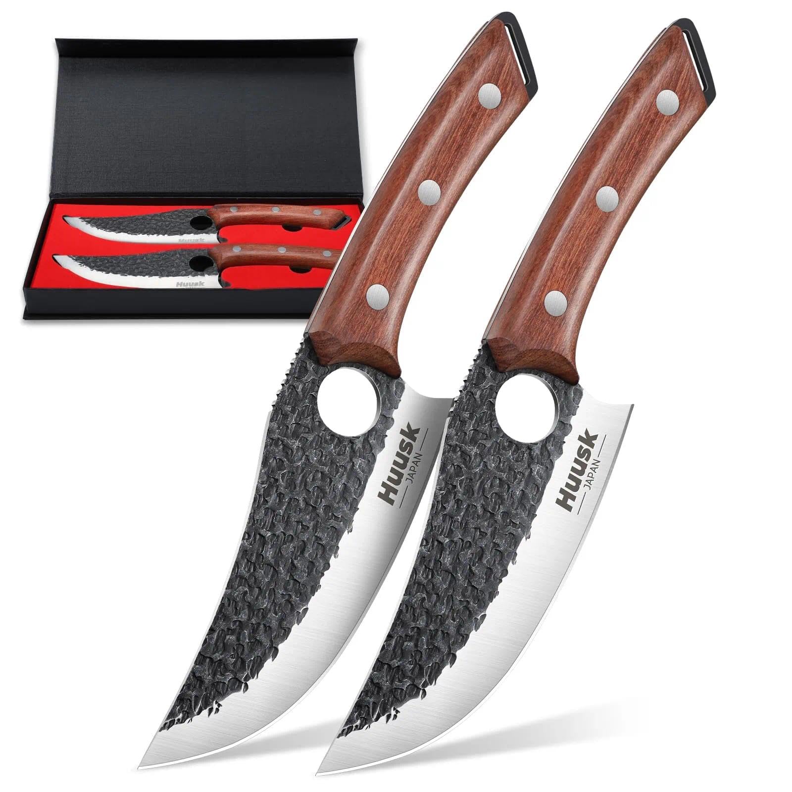 Huusk Viking Knife Set of 2, Japanese Butcher Knife Set for Meat Cutting