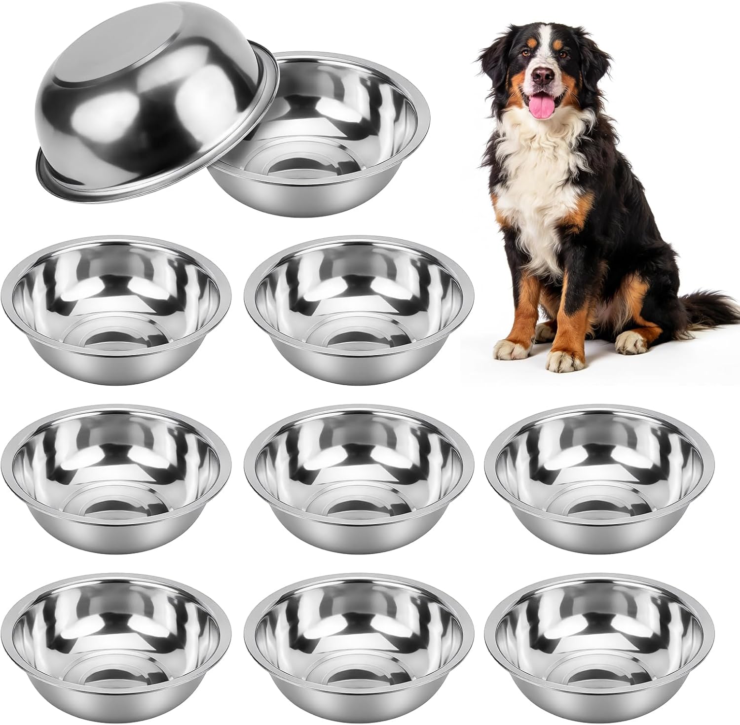 10 PCS Stainless Steel Dog Bowls - 86 Oz/10.75 Cup Large Dog Bowl Set, Metal Bowls for Food and Water, Large Pet Water Bowl or Food Bowl for Indoors or Outdoors, Dishwasher Safe
