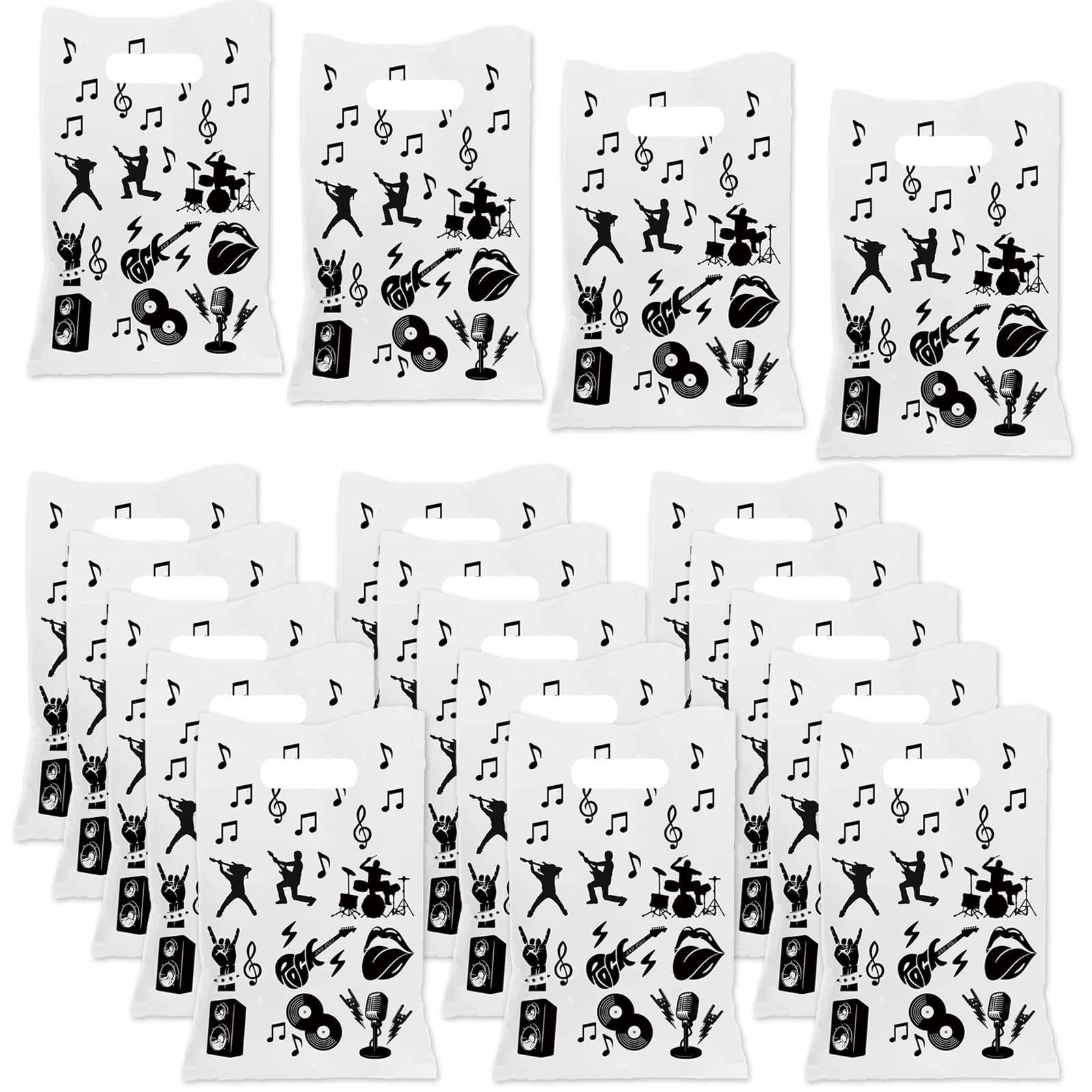 50PCS Rock and Roll Party Favors Goodie Bags, Rock Themed Plastic Favors Bags, Birthday Candy Bags Party Supplies Decorations