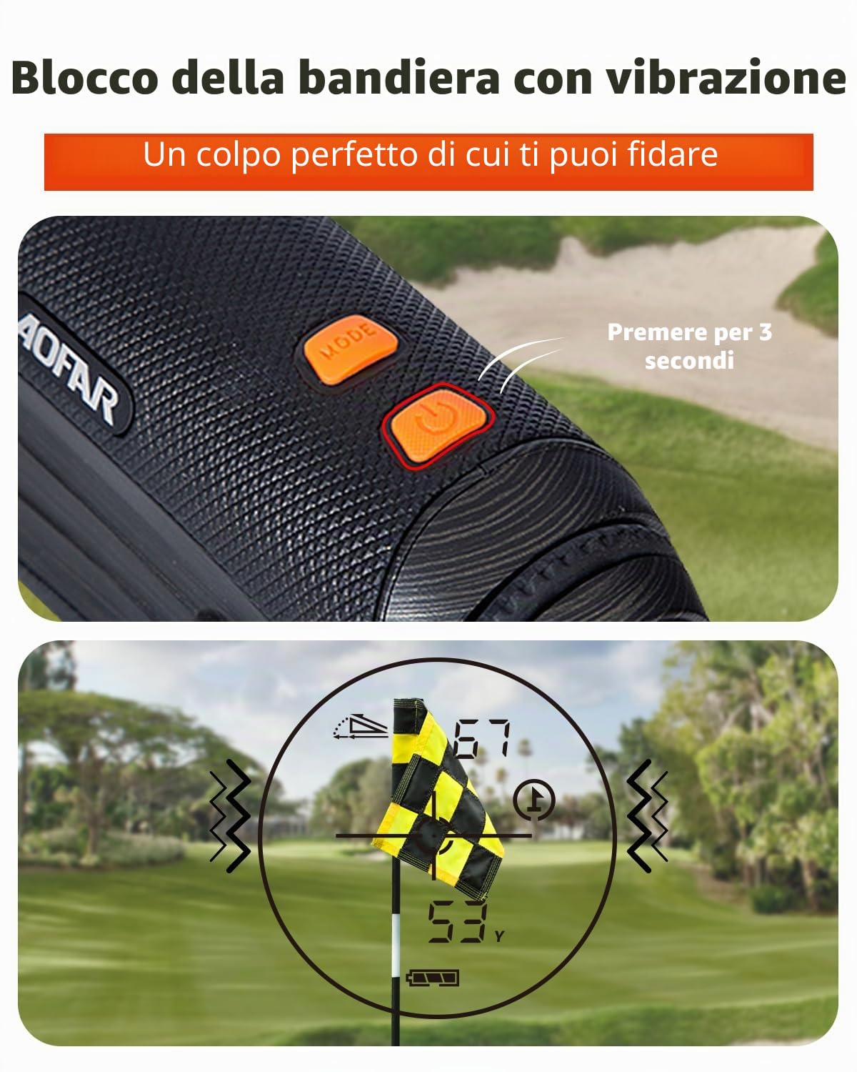 AOFAR GX-2S PRO Telemetro Golf e Caccia, 1000Y, rangefinder Con Compensazione Della Pendenza, Blocco Bandiera e Vibrazione, Distanza Angolare e Orizzontale, Misura Precisa Distanza Per Caccia/Golf