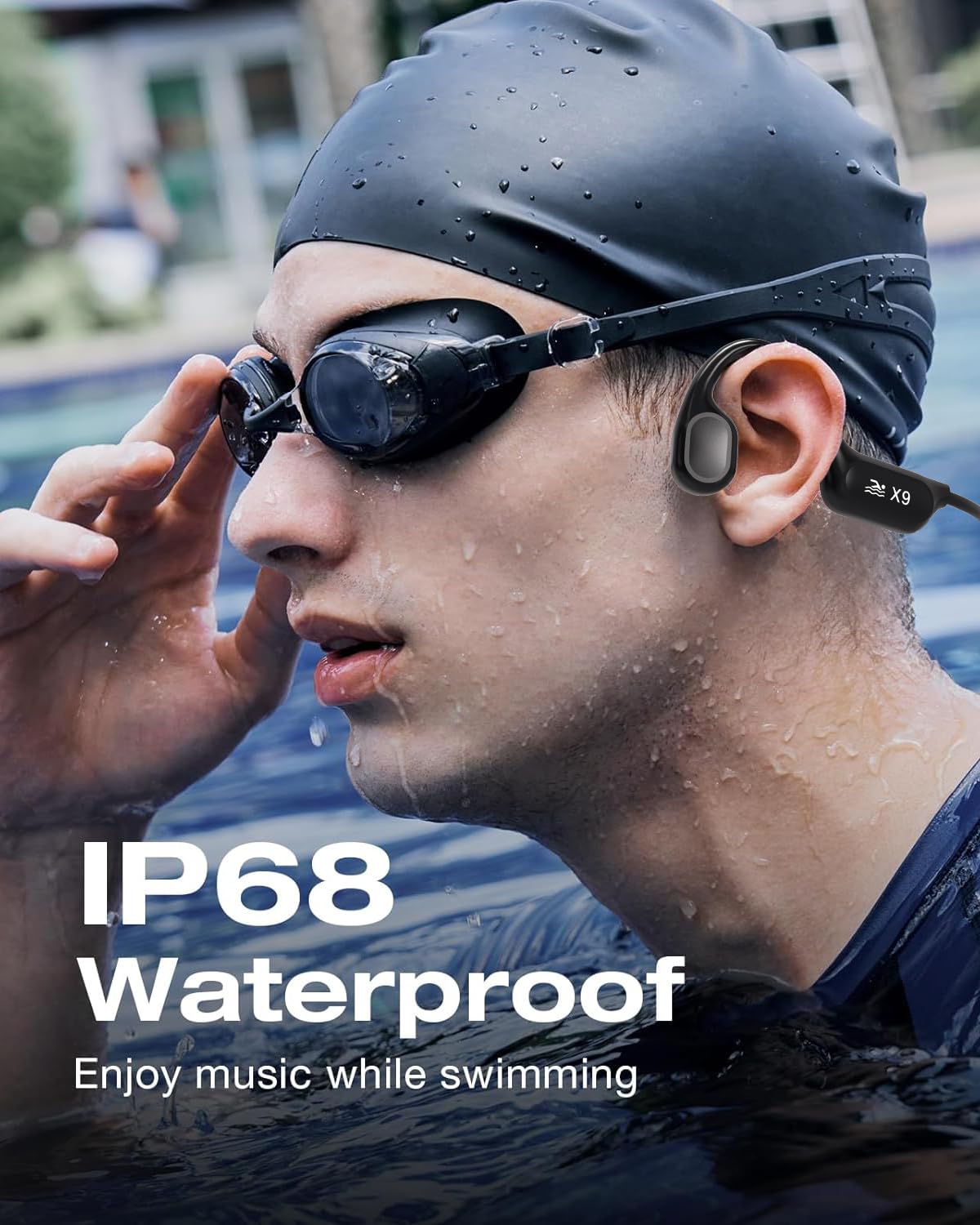 Casque de natation à conduction osseuse Bluetooth V6.0 IP68 MP3 32 Go Noir