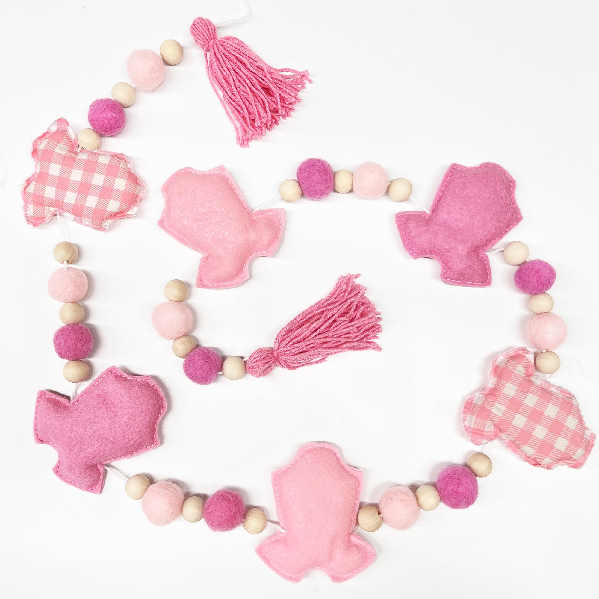 Rosa karierte Babykleidung, Dekorationen, vorbespannt, handgefertigte Filz-Babykleidung, Wollfilzkugel, Holzperle, Banner, Girlande für Mädchen, süßes Baby, Mädchen, Babyparty, Party, Kinderzimmer