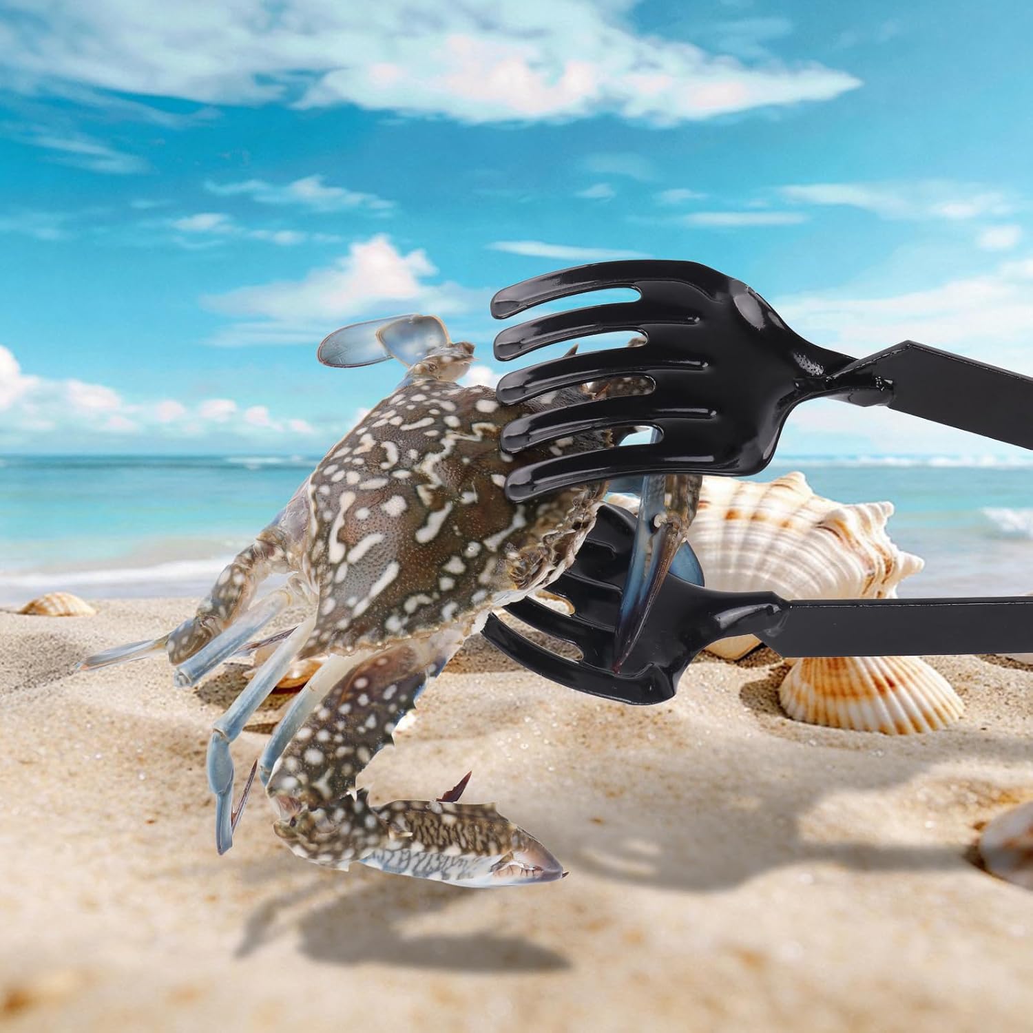 2 Set Crab Tongs and Crab Gauge for Live Crabs, 15.3" Heavy Duty Seafood Grabber, Extended Length Helps Maintain Distance While Handling