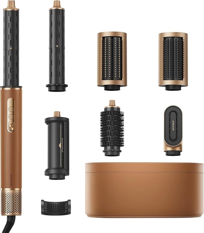 AirStyle Pro 7-in-1 Hair Styler & High Speed Dryer | Snap-on Attachments for Curling, Smoothing, Volumizing | Fast Drying, Frizz Control, Cool Shot | Luxury Leather Package, 120V Voltage
