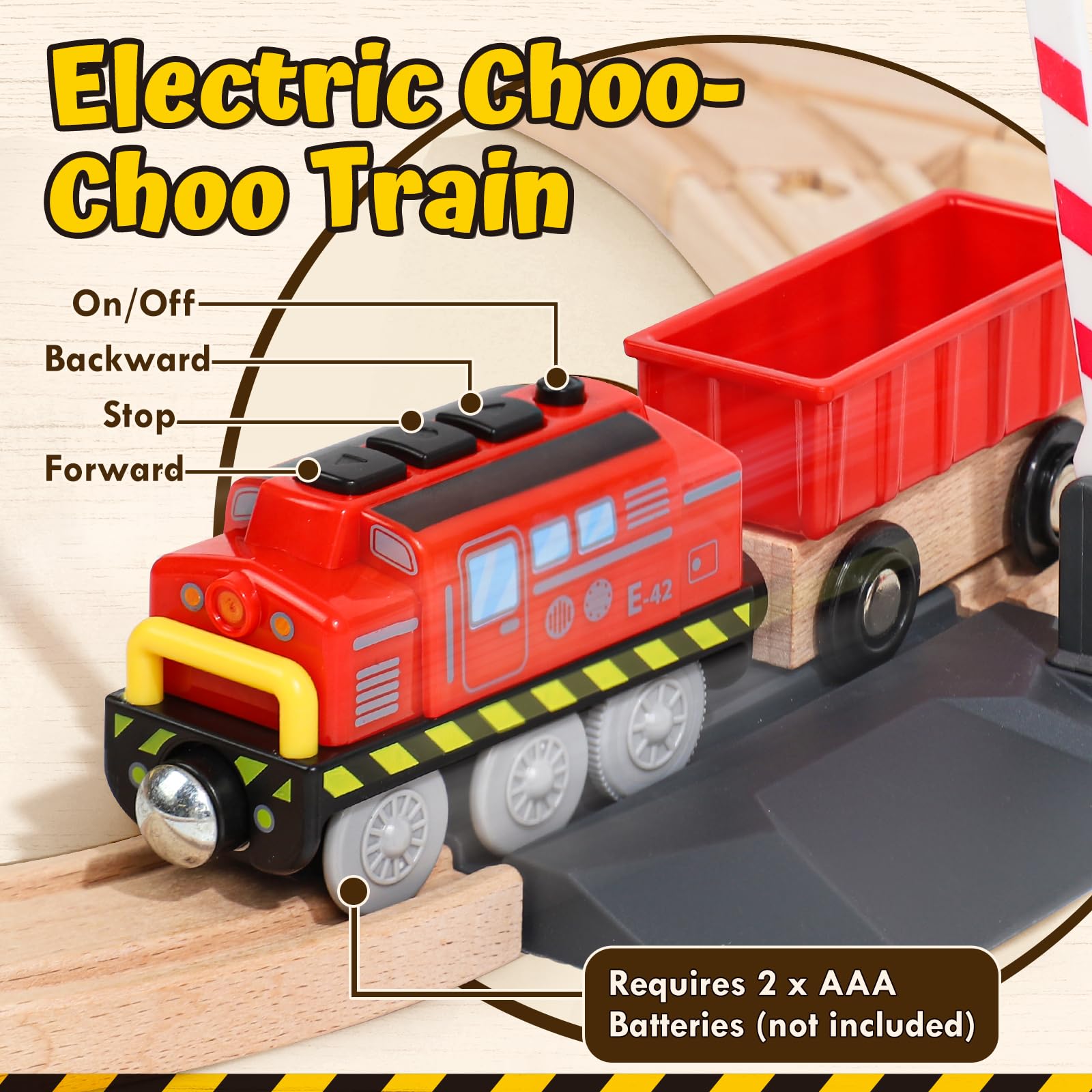 Lehoo Castle 68PCS Wooden Train Set - Toy Train Set for Toddlers 2-4, Wooden Train Track for Kids w/Crane, Railway Playset for 3 Year Old Boys Girls Birthday Gift - 4