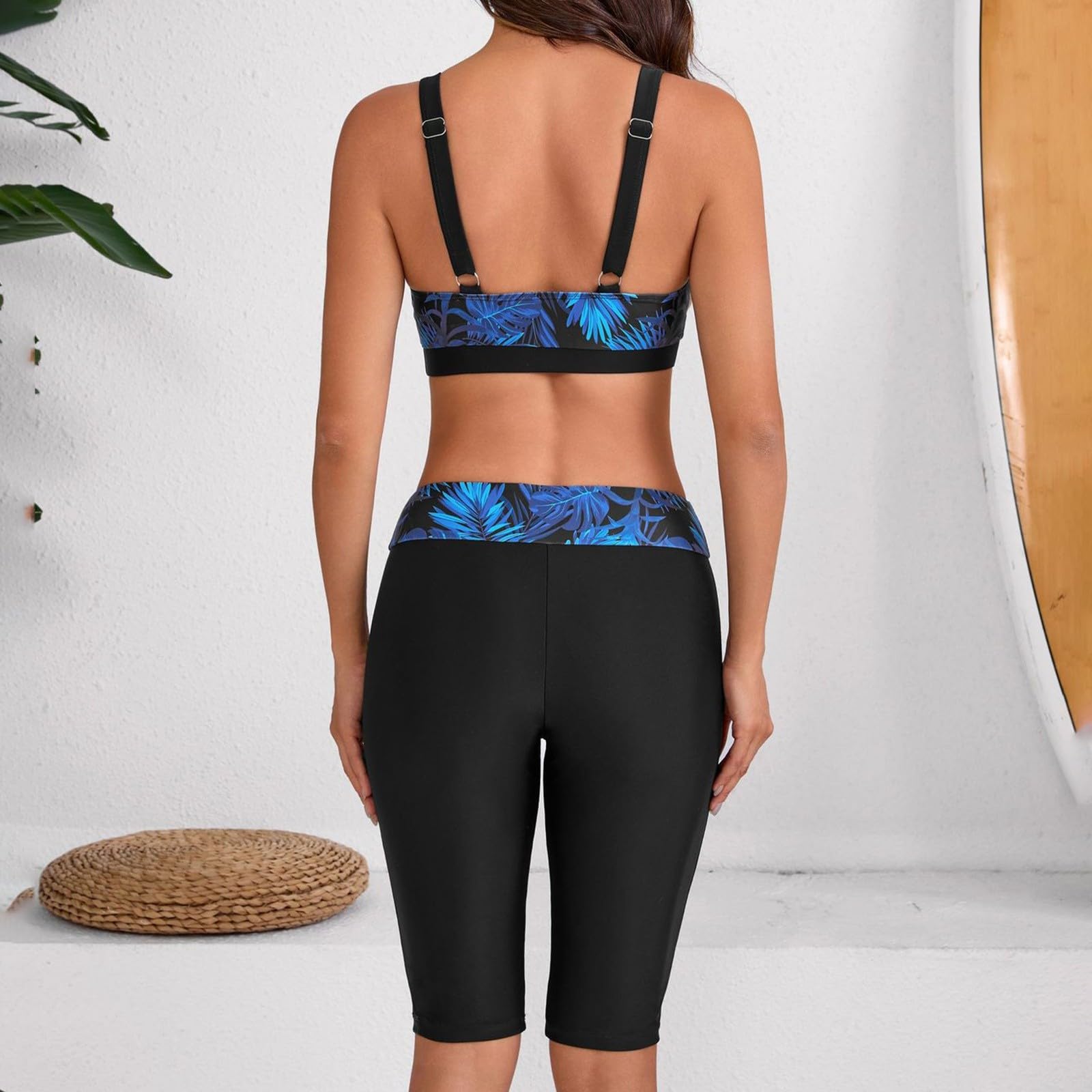 Generisch Costume da bagno tankini con chiusura lampo, manica lunga, rashguard, con pantaloni bikini