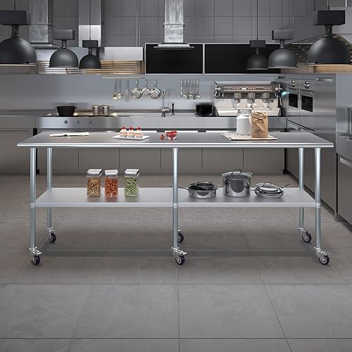 Vista 27 de AmGood Mesa de acero inoxidable de 24 pulgadas de largo x 18 pulgadas de profundidad con ruedas