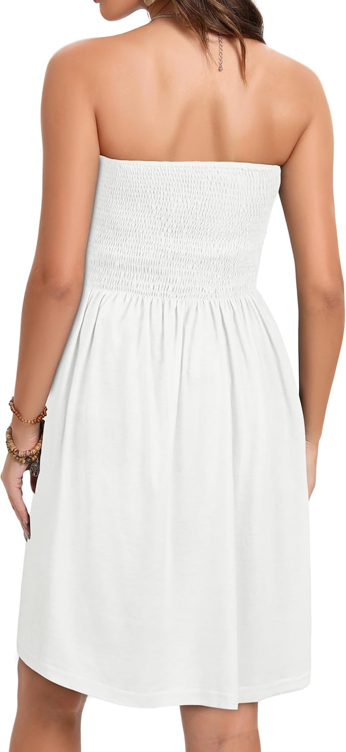 elescat Summer Dresses for Women Strapless Casual Beach Cover Ups Tube Top Sundress - Image 6