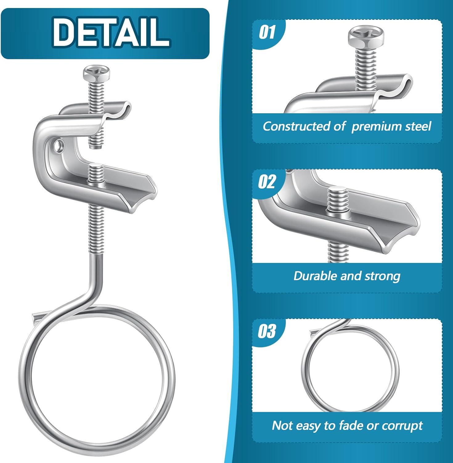 Hicarer 100 Set 1/4" x 20 Beam Clamp Steel Small C Clamps with Screws Metal Machine Threaded Bridle Rings Cable Ring Hangers for Pipe, Can Withstand 75 Lbs (2 Inch Bridle Rings)