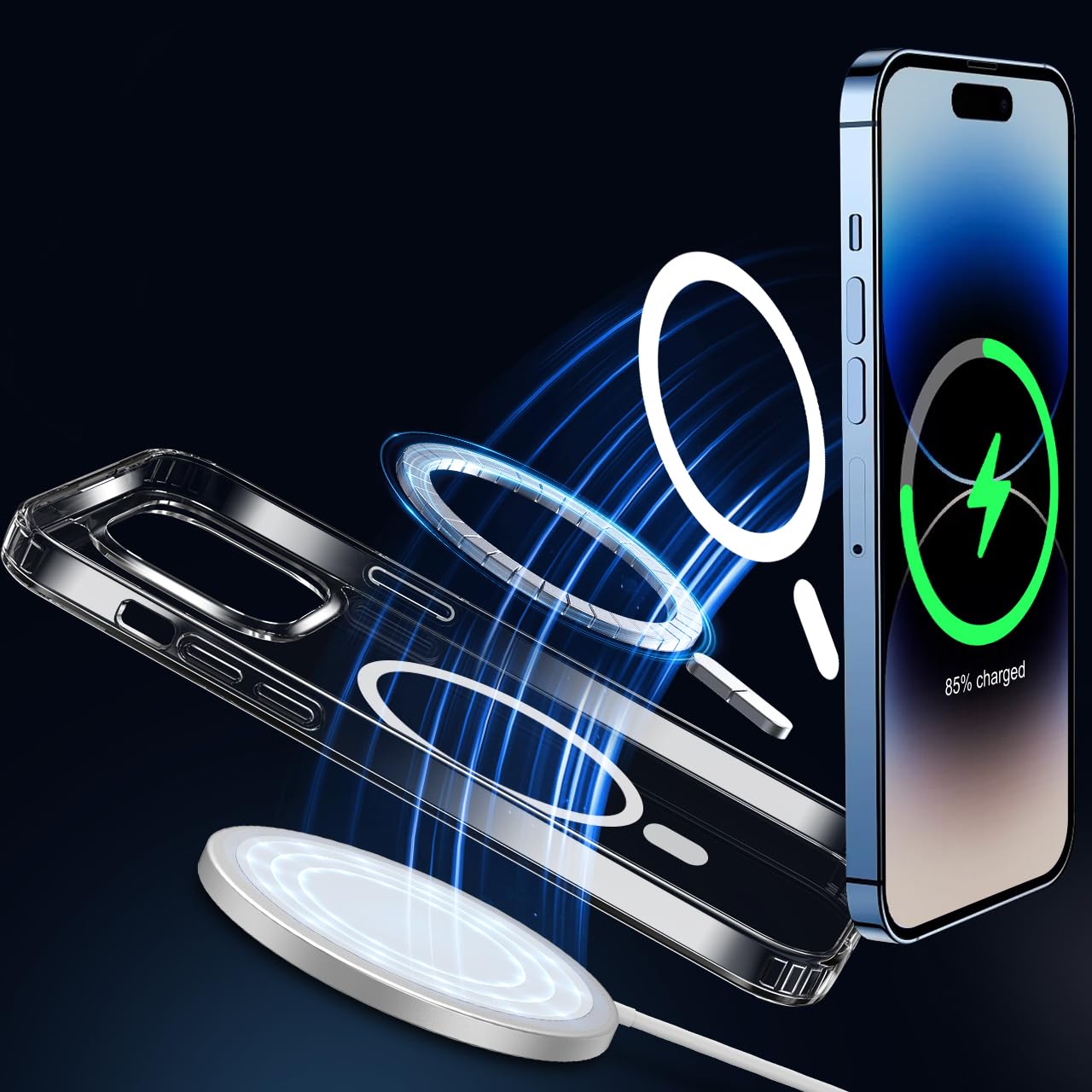 tigratigro Cover Magnetica per iPhone 15 Pro, Compatibile con MagSafe Ricarica Wireless, Anti Ingiallimento, Antiurto di Grado Militare, Custodia magnetica, Retro Antigraffio Trasparente