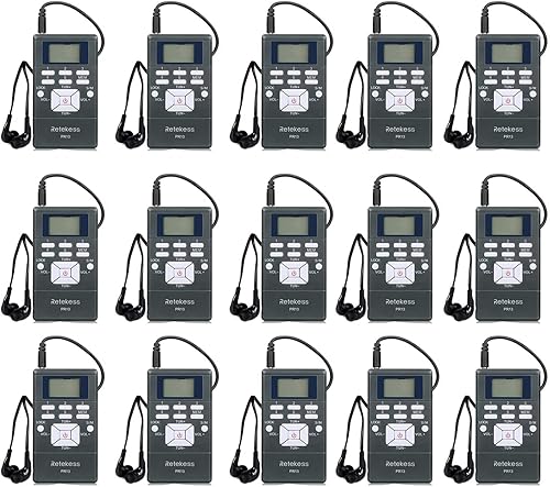 Retekess PR13 Radio FM portátil, mini radio FM DSP con reloj de 24 horas para iglesia de entrada, funciona con pilas AAA, con auriculares y llave de