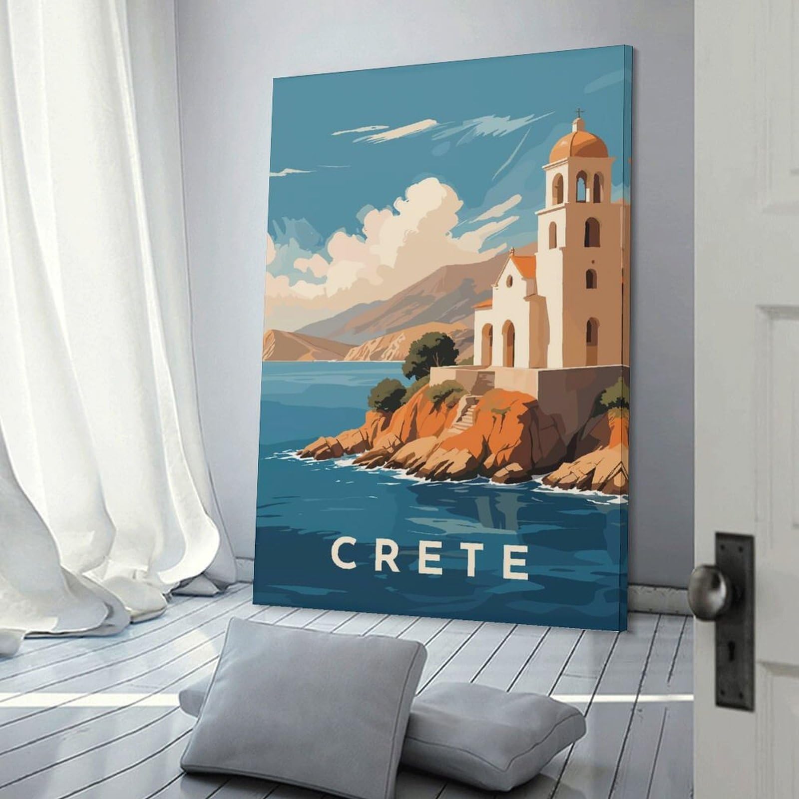Junmoney Crete Travel Canvas Art Print, 24x36inch(60x90cm), for Home Walls, Creative Rooms Or Shared Spaces, Decorative Artwork with Broad Appeal