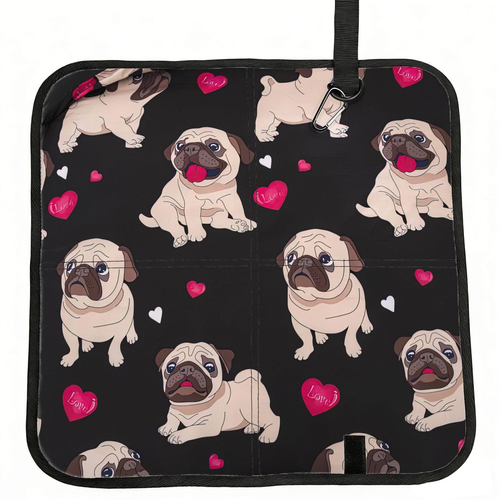 OKFSTY Cute Pug Print Fold Away Seat Cushion Portable Outdoor Pad Polyester Bleacher Bench Mat Travel Picnic Pad