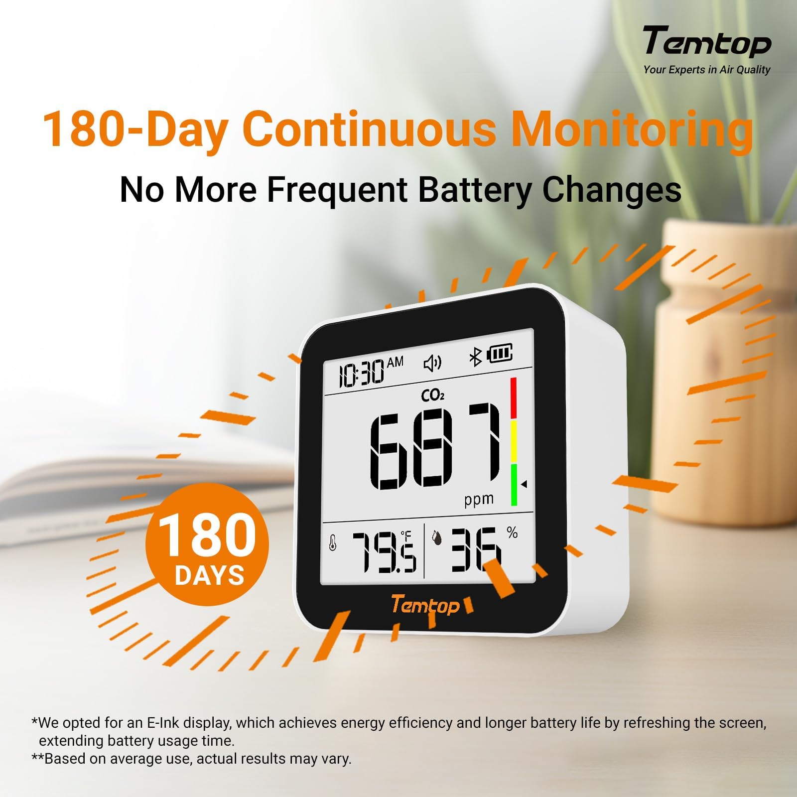 Temtop Misuratore di Qualità dell'Aria con Rilevamento CO2, Bluetooth, Monitoraggio in Tempo Reale, Termoigrometro per Interni C10 2ND