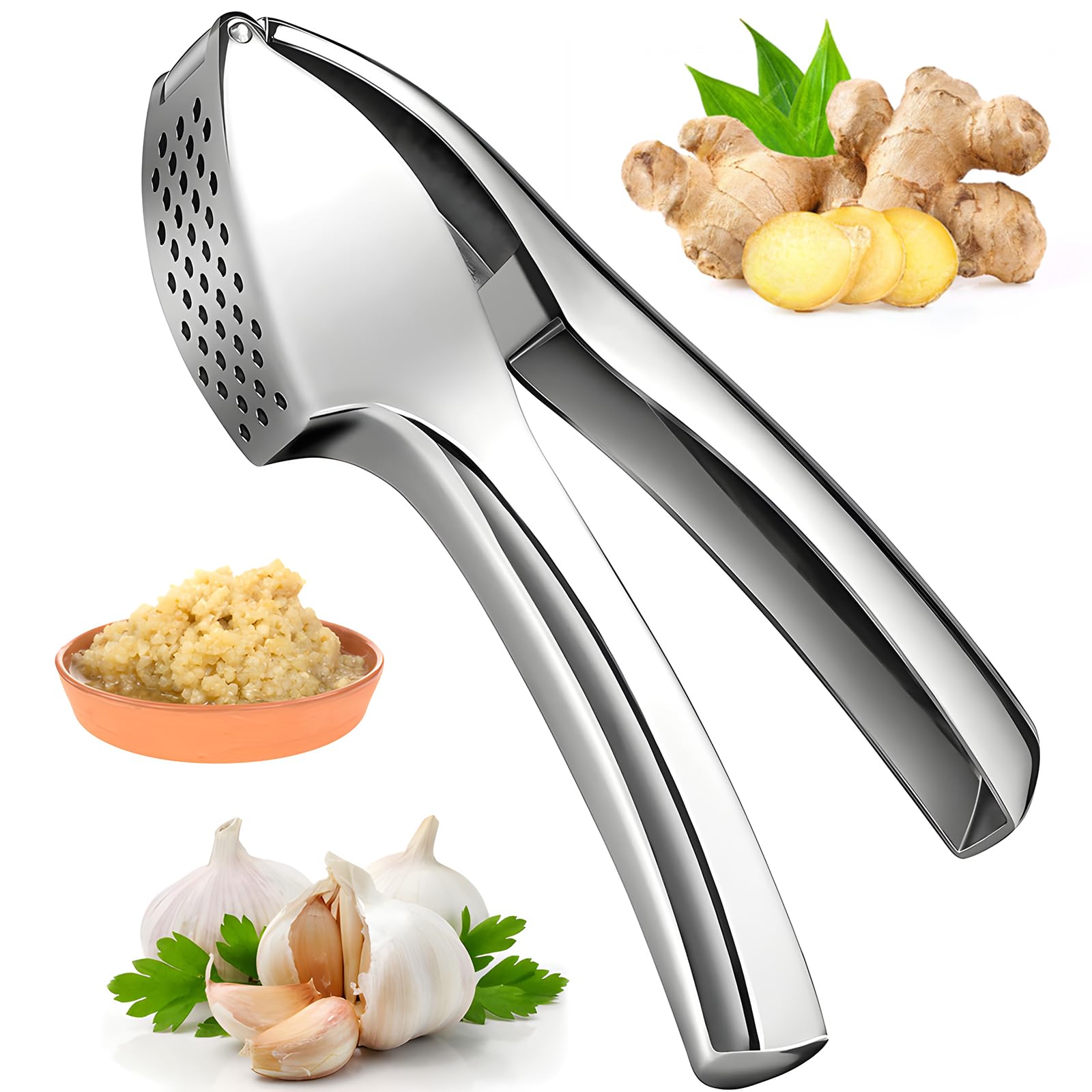 Garlic Press wyciskarka do czosnku ze stali nierdzewnej z uchwytami kołyskowymi kostka premium krajarka do czosnku Garlic Press łatwa do czyszczenia, nadaje