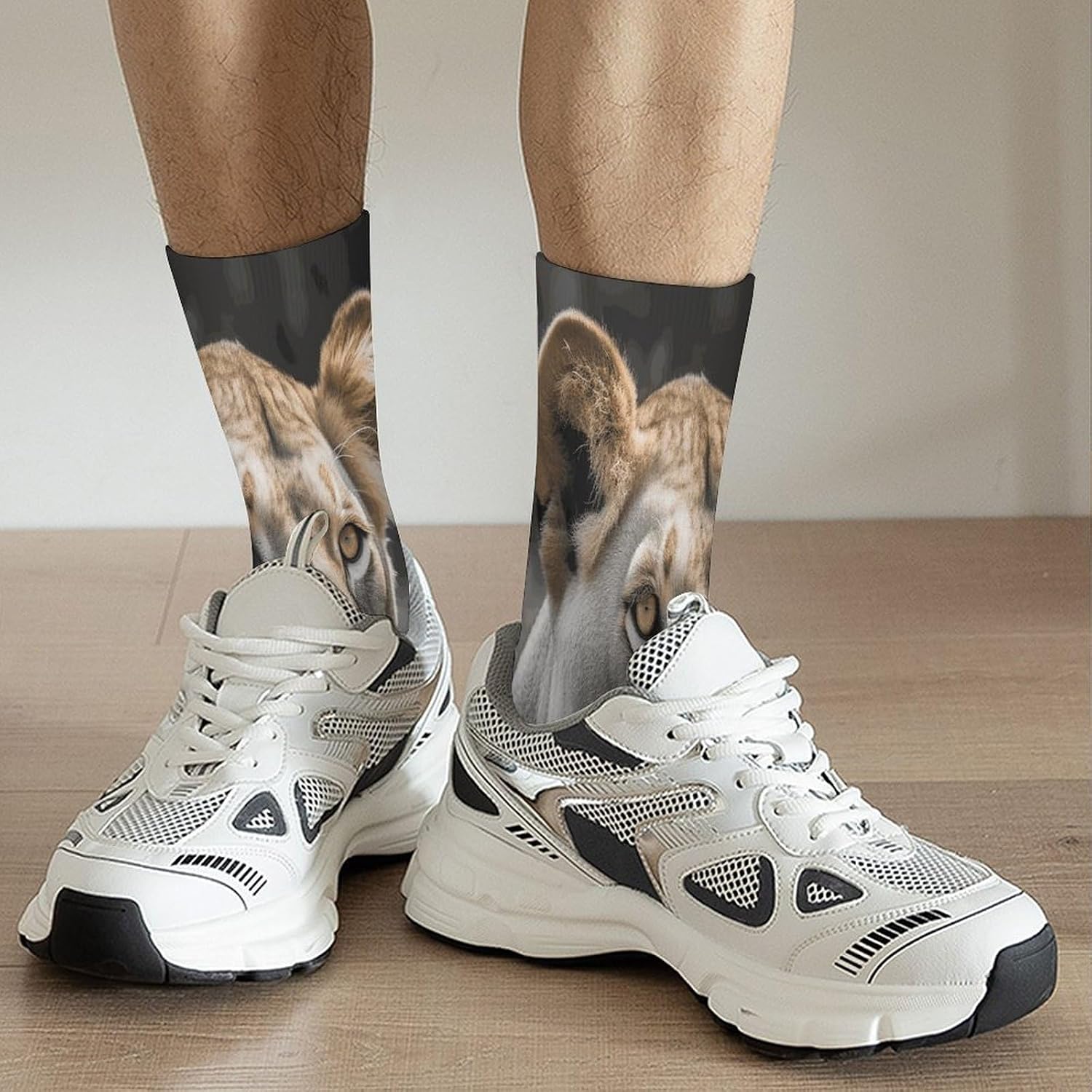 Lioness with Blue Green Eyes Crew Sock High Stocking Grippy Socks | Socks for Men & Women,Stockings-Long Thin Tube Sports, Breathable Soft Athletic for Nurses,Travel