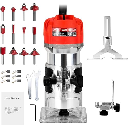 JKH-win Router Tool, 30000RPM 1.25HP 6.5Amp Fixed Base Compact Router, Corded Electric Wood Router