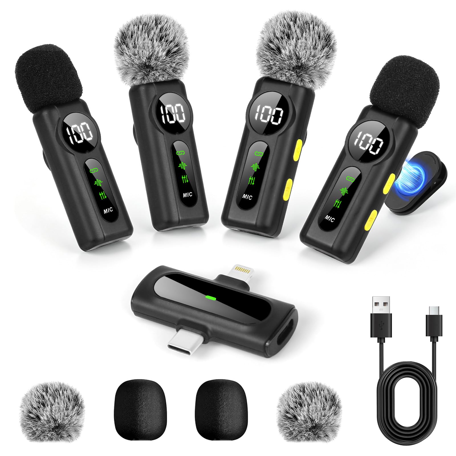 4 Pack Wireless Lavalier Microphone for Phone,Mini Mic with Noise Reduction