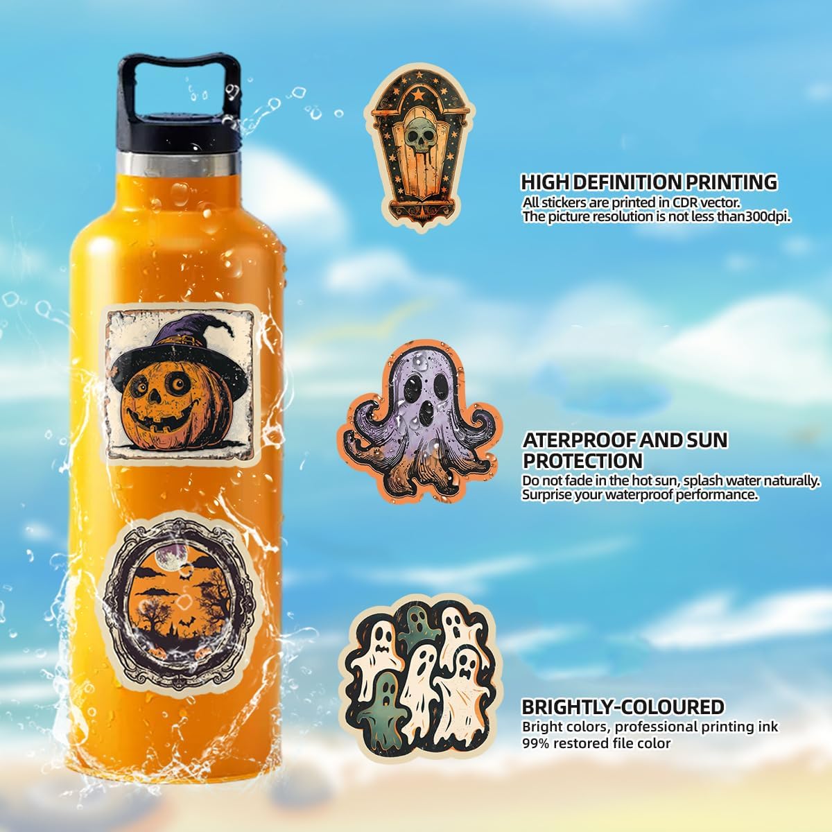 50 Pcs Halloween Stickers Cute Halloween Pumpkin Stickers Sticker for Water Bottles Skateboard Luggage Sticker