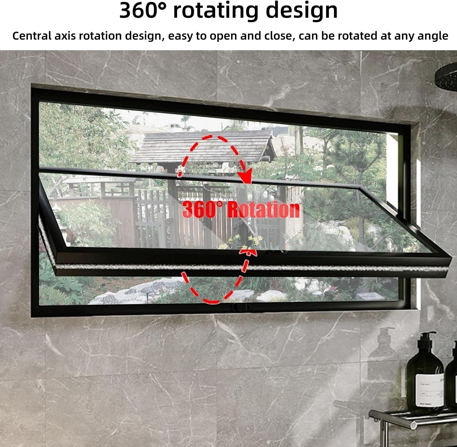 Small Shed Transom Window, Flush Mount Windows with Tempered Glass, Rectangle Casement Window, Rotatable Household Windows for Bathroom Shop Garage Barns Game Room Kitchen Workshop(Black C,23.6''X39.4