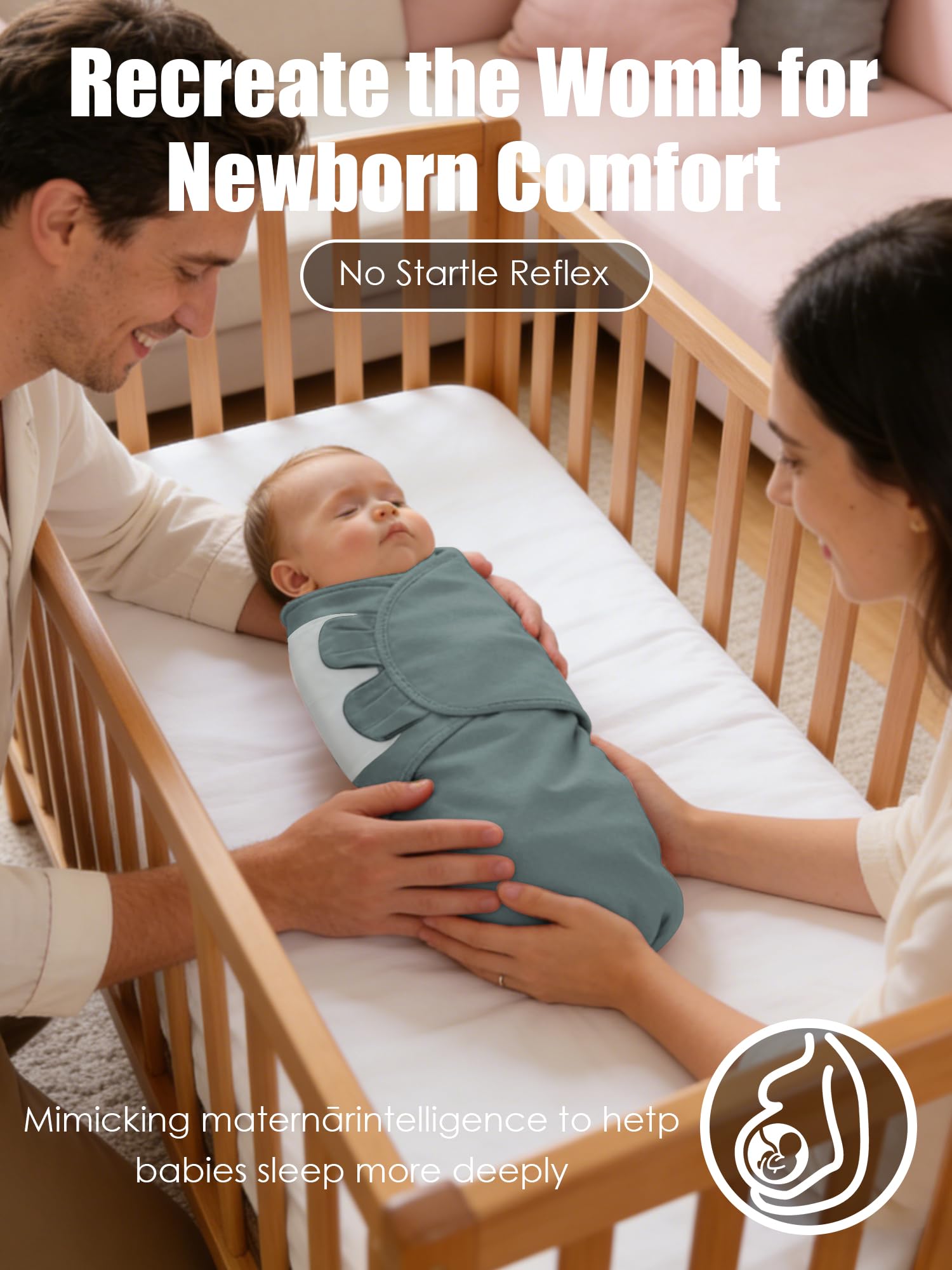 Newborn Swaddle Blanket Wrap 0-3 Months (3-Pack) - Adjustable Infant Sleep Sack, 100% Cotton Anti-Startle Soothing Sack, Soft Breathable Nursery Bedding - Midnight Navy + Slate Blue + Aegean Mist