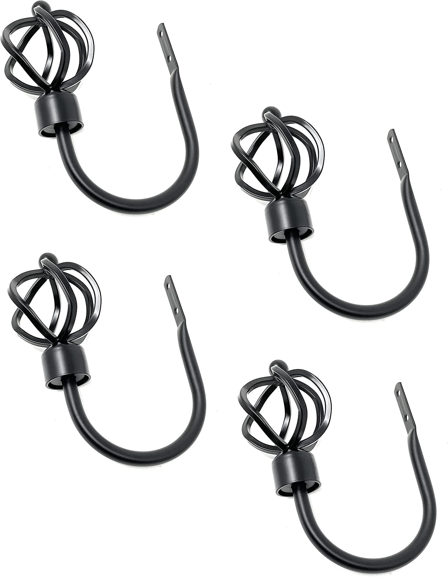 Curtain Holdbacks for Draperies – Color - Black, Set of 4 (2 Pairs) (Can Also be Known as - Curtain Hooks for Wall, Curtain Holdback, Curtain Ties, tie Backs for Curtains, Pullbacks)