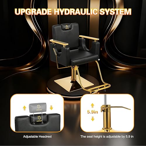 Miniatura 48 de Silla de peluquería resistente, silla reclinable giratoria de 360° para estilista, silla de peluquería hidráulica ajustable en altura con reposapiés