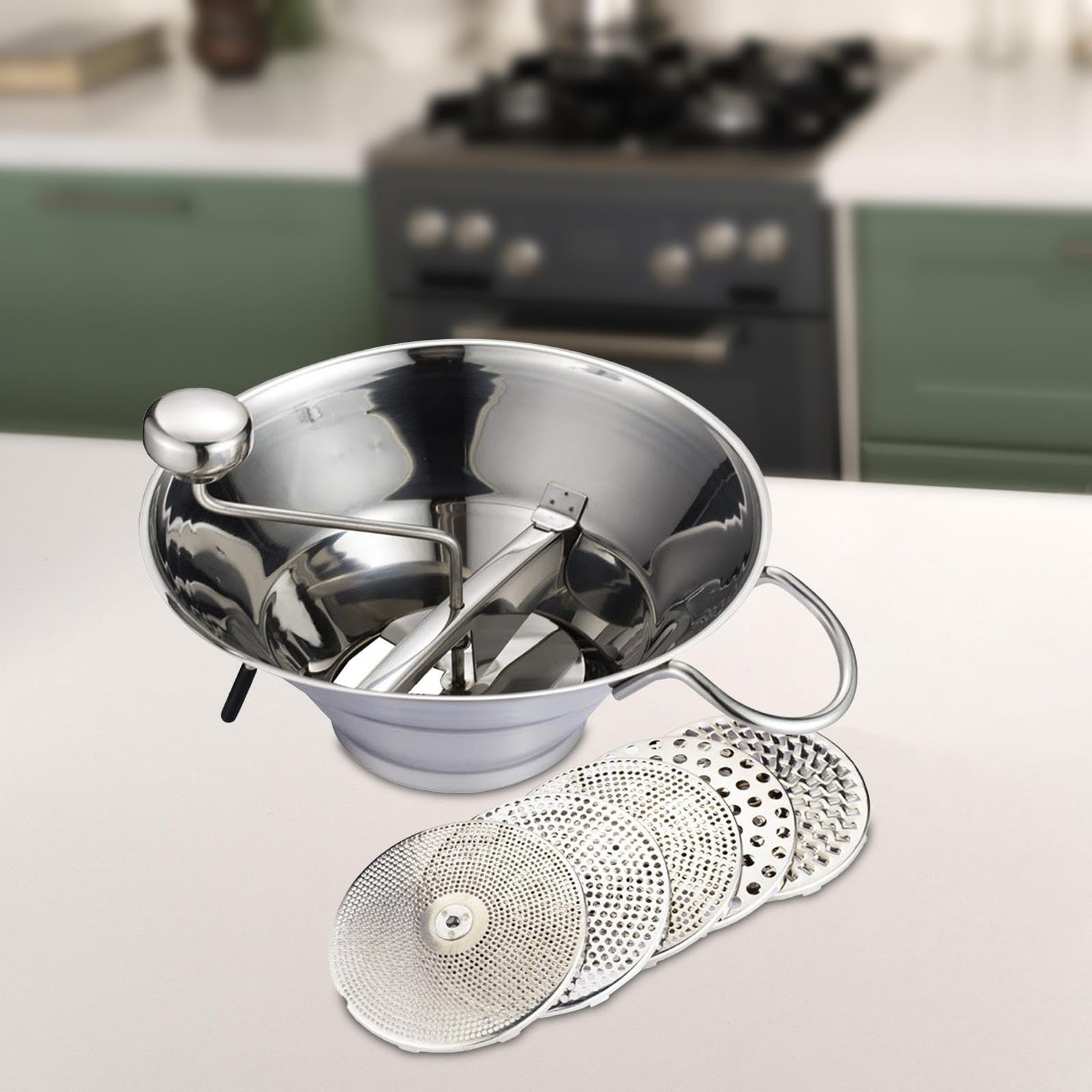 Rotierender Fleischwolf Aus Edelstahl, Multifunktionaler Tragbarer Küchenwolf mit Sieb, Lebensmittelmixer für Saucen Und Kebabs
