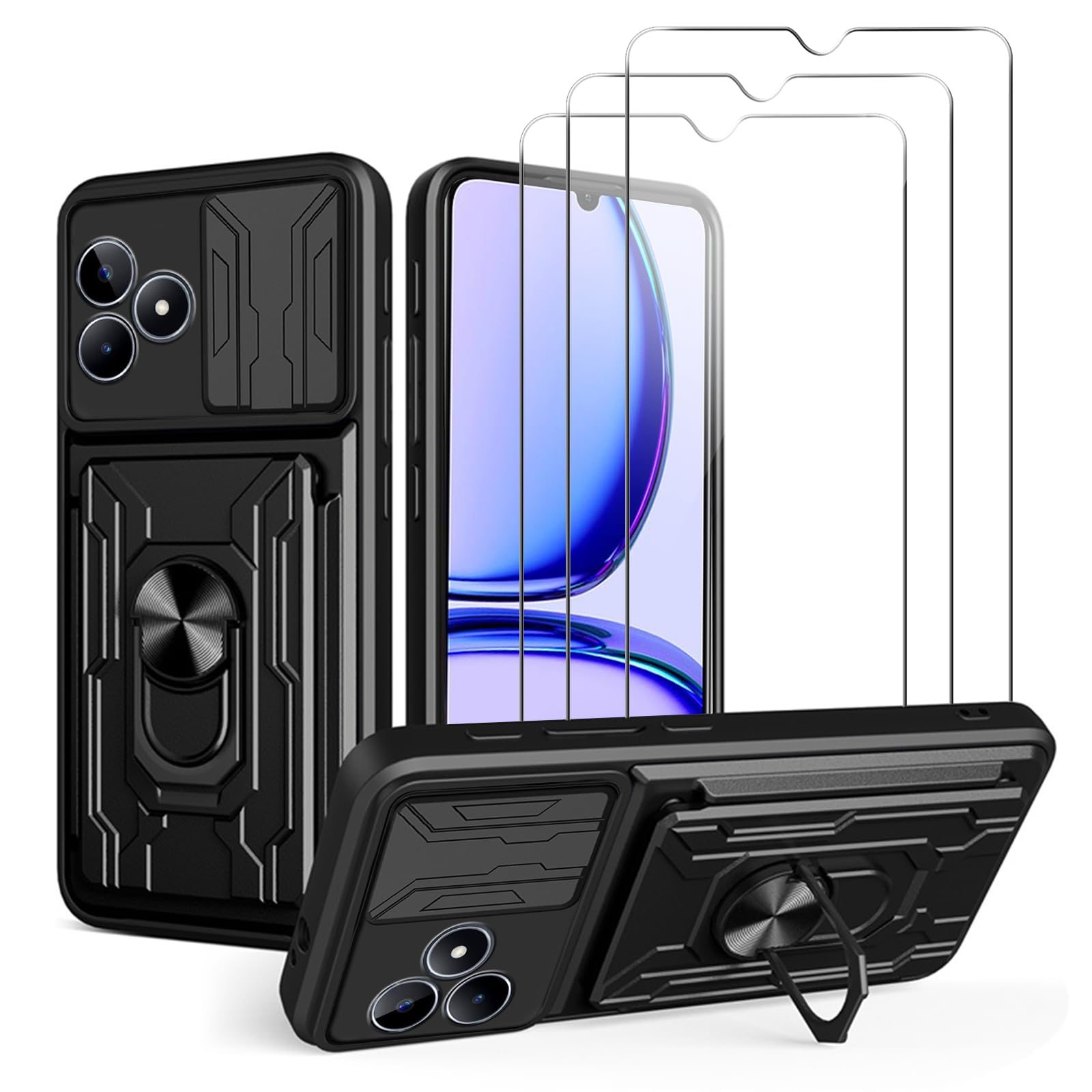 Custodia Honor X8a Con Porta Tessera E Anello Rotante 360° – Include 3 Pellicole Vetro Temperato, Nero - 6