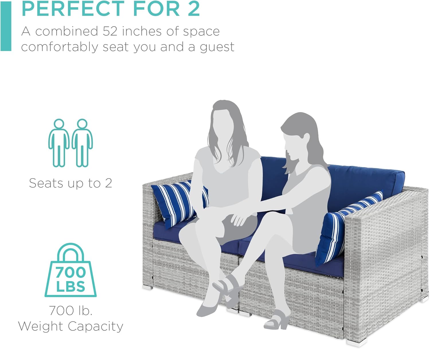 Best Choice Products 2-Person Outdoor Patio Loveseat, Modular Wicker Sofa Couch Furniture Conversation Set w/ 2 Accent Pillows, Adjustable Feet, 550lb Weight Capacity : Patio, Lawn & Garden
