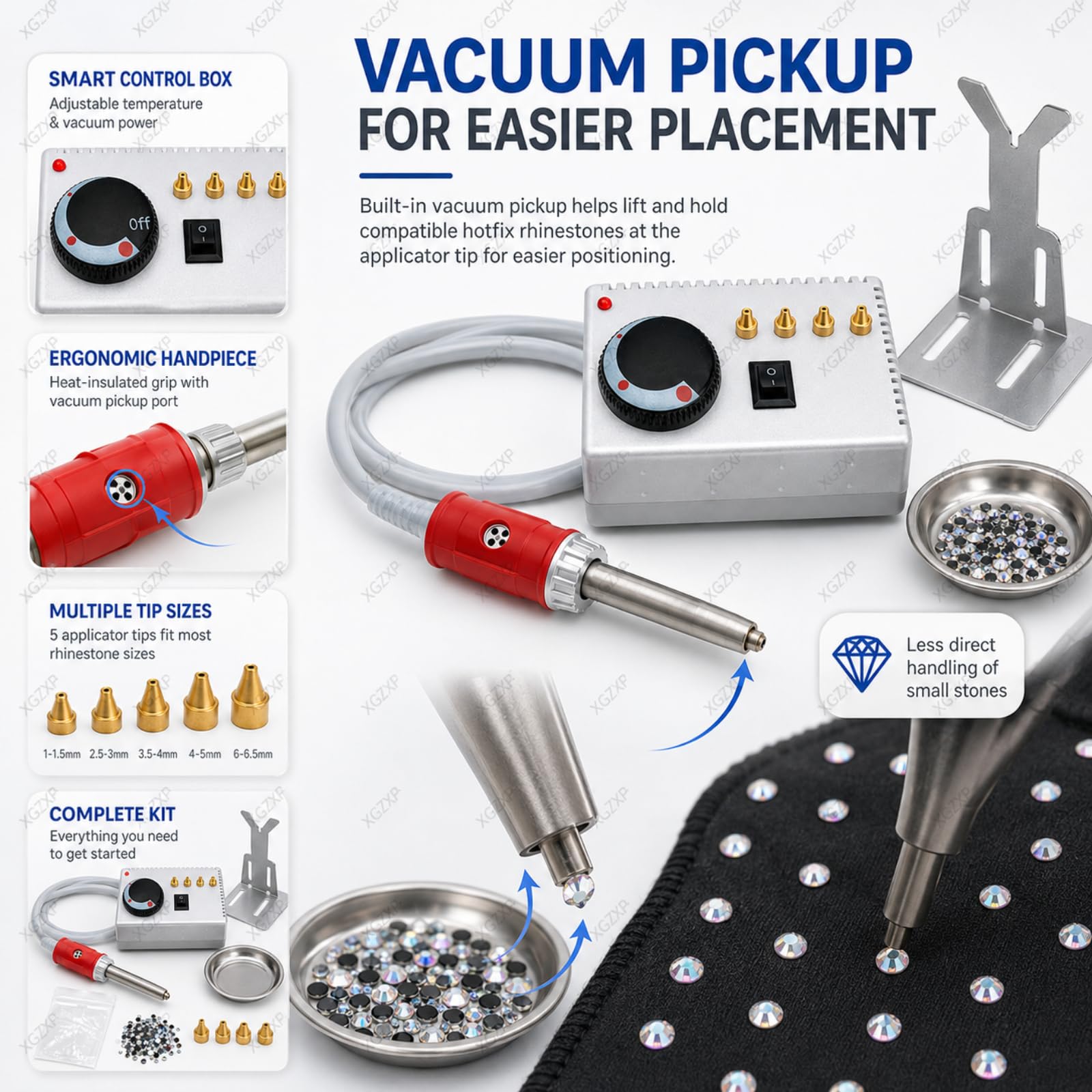 Applicatore Termoadesivo Autoadesivo Sottovuoto, Macchina per Incastonatura di Cristalli Regolabile con 4 Punte Intercambiabili, Diametro 1-8 Mm, per Abbigliamento, Scarpe, Borse E Lavori