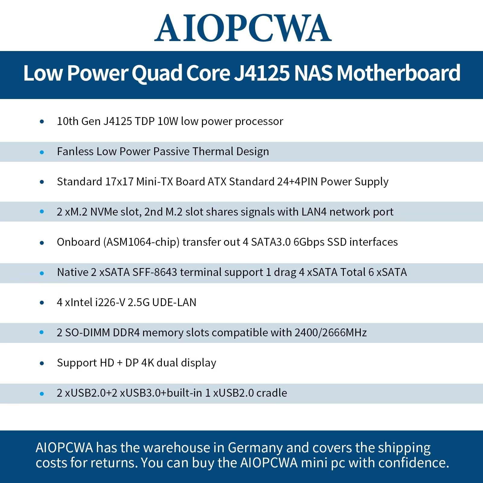 Amazon | AIOPCWA NAS マザーボード 6 ベイ インテルCeleron J4125 4