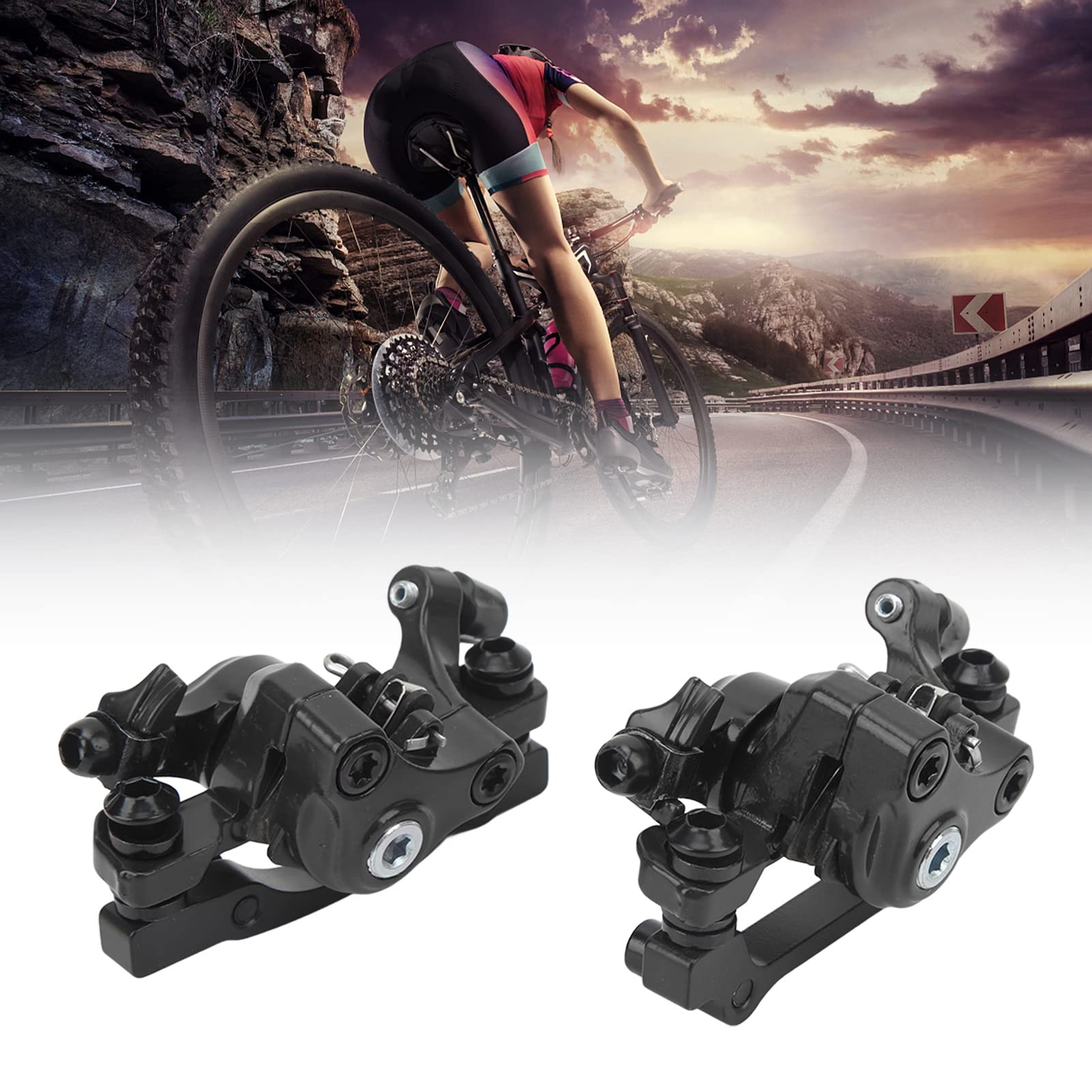 1 Set Mountain Bike Disc Brake, Aluminum Alloy Bicycle Brake Kit, Cable Puller Replacement Parts for Electric Scooter Bike (Black)