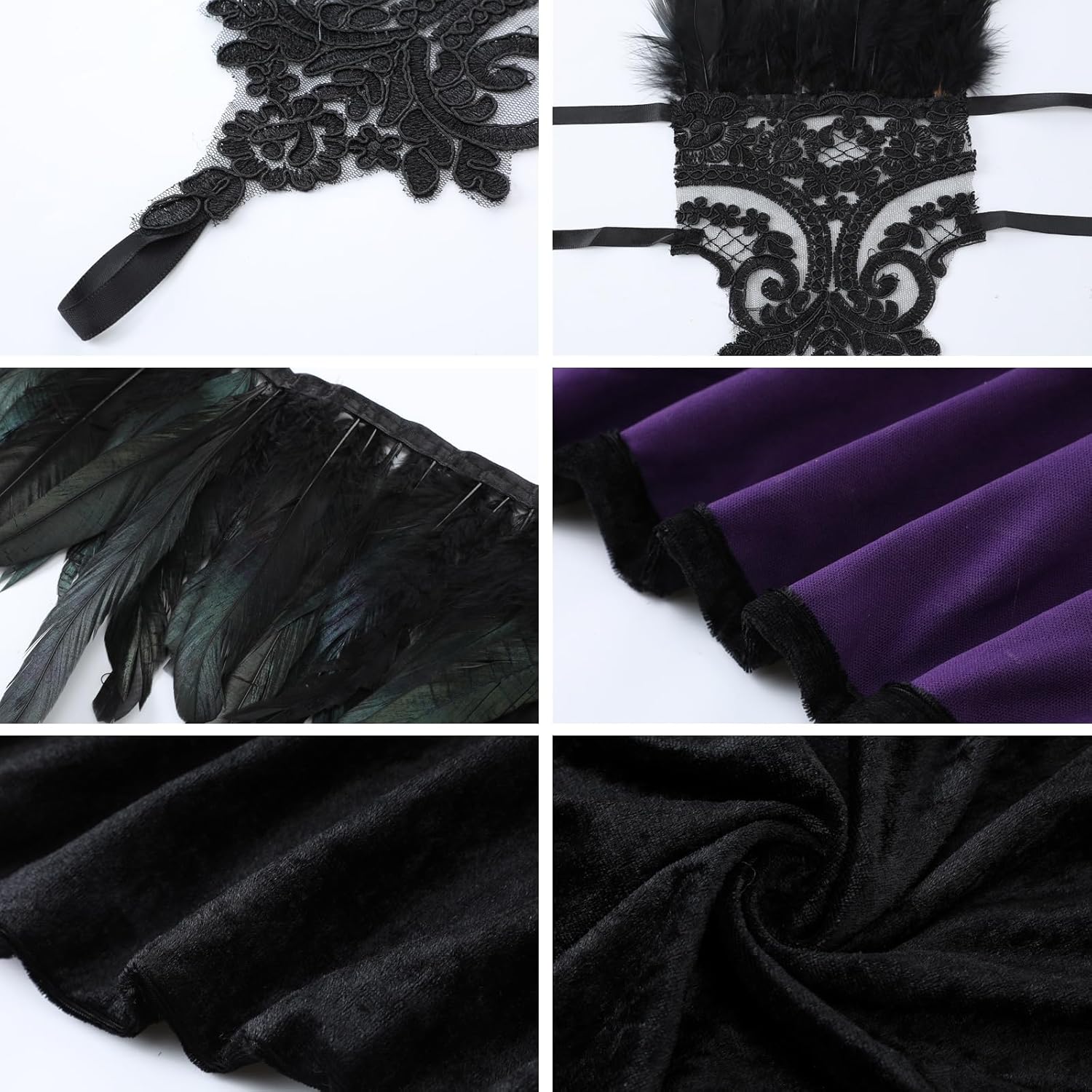 Mepase Gothic Black Feather Costume - Velvet Cape with Choker Collar and Gloves for Women & Men